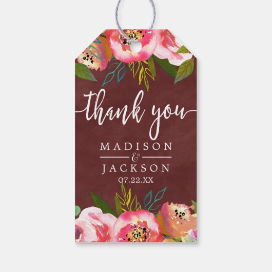 Herfst Bourgondië Waterverf bruiloft dank u Cadeaulabel (Achterkant)