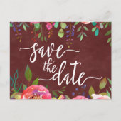 Herfst Bourgondische Waterverf Bruiloft Save the D Aankondigingskaart (Voorkant)