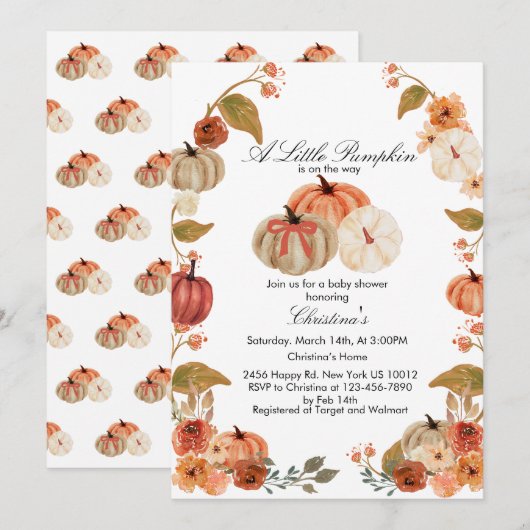 Herfst Bow Boho Pompoen Babyshower Kaart (Voorkant / Achterkant)