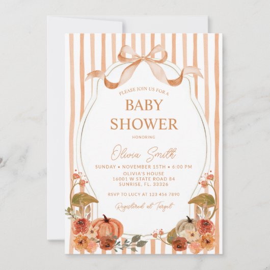 Herfst Bow Lijst Preppy Baby shower Kaart (Voorkant)