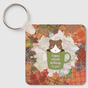 Herfst Break Cat Square Sleutelhanger