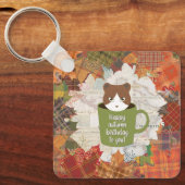 Herfst Break Cat Square Sleutelhanger (Voorkant)