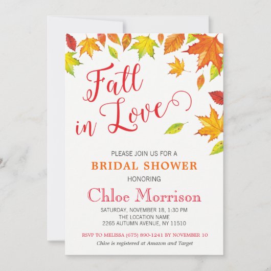 Herfst Bridal Shower Invitation, Autumn Herfst in  Kaart (Voorkant)