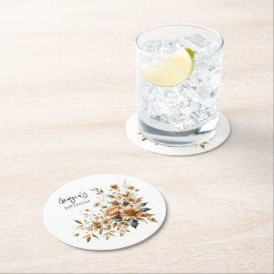 Herfst Brown Floral Elegant Verjaardagsfeest Ronde Kartonnen Onderzetter