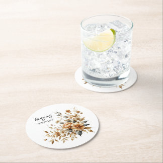 Herfst Brown Floral Elegant Verjaardagsfeest Ronde Kartonnen Onderzetter
