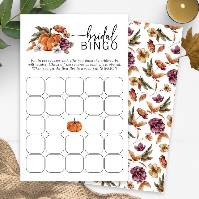 Herfst Bruidsbingo Spel (Fall Bridal Bingo Game Fall In Love Bridal Shower Pumpkin Florals by Painted Paperie)
