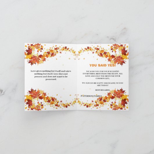 Herfst bruiloft bladeren met Monogram Kaart (Binnen)