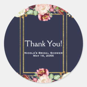 Herfst Bruiloft Blauw & Goud Chic Krachtig Bloemri Ronde Sticker