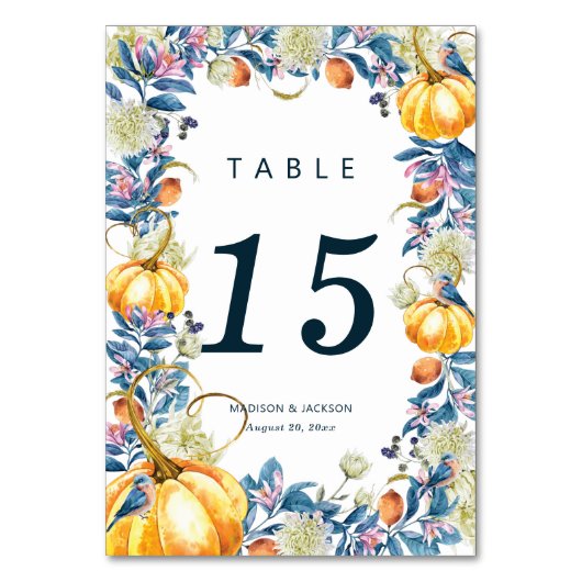 Herfst bruiloft bloemenpompoen kaart (Voorkant)