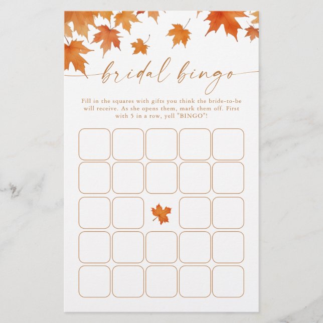 Herfst Bruiloft Borrel Bingo Spel (Voorkant)