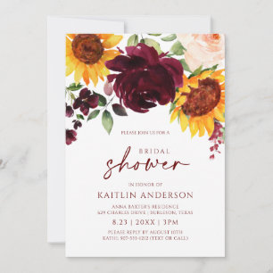 Herfst Bruiloft Borrel Zonnebloemen Rozen Burgundy Kaart