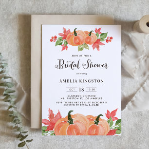 Herfst Bruiloft Bridal Shower met Waterverf Pompoe Kaart