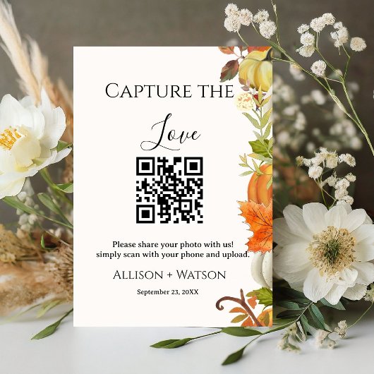 Herfst bruiloft Capture liefde QR code bruiloft fo Reclamebord Met Voetstuk