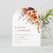 Herfst Bruiloft Elegante Boho Bloemig Kaart (Staand voorkant)