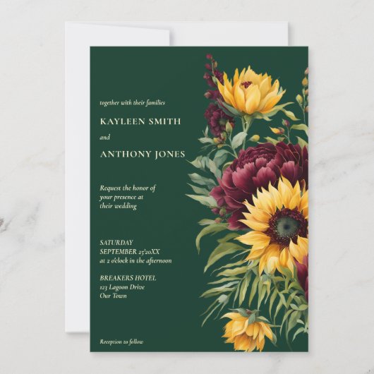 Herfst bruiloft groen rustieke zonnebloemen alles kaart (Voorkant)
