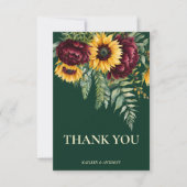 Herfst bruiloft groen rustieke zonnebloemen bedankkaart (Voorkant)