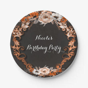 Herfst Bruiloft Oranje Bloemen Elegant Papieren Bordje