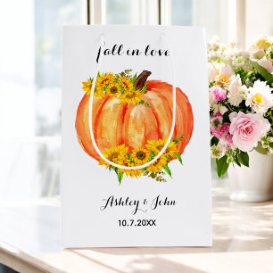 Herfst Bruiloft Oranje Bloemige Pompoen Medium Cadeauzakje