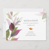 Herfst Bruiloft Paarse Bladeren Foto Save the Date (Voorkant)
