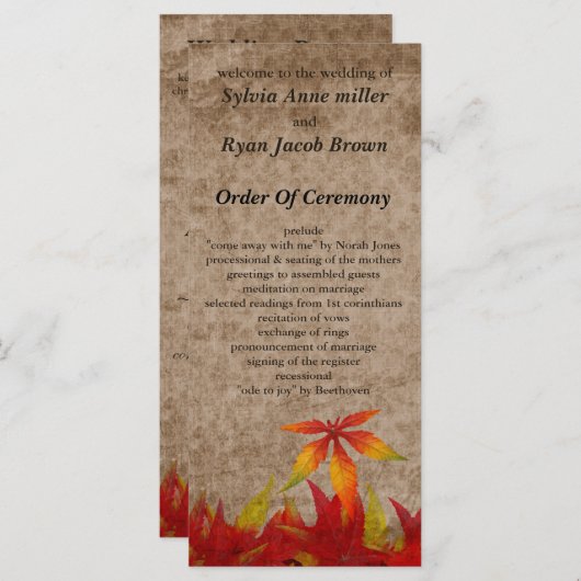 herfst bruiloft programma (Voorkant / Achterkant)
