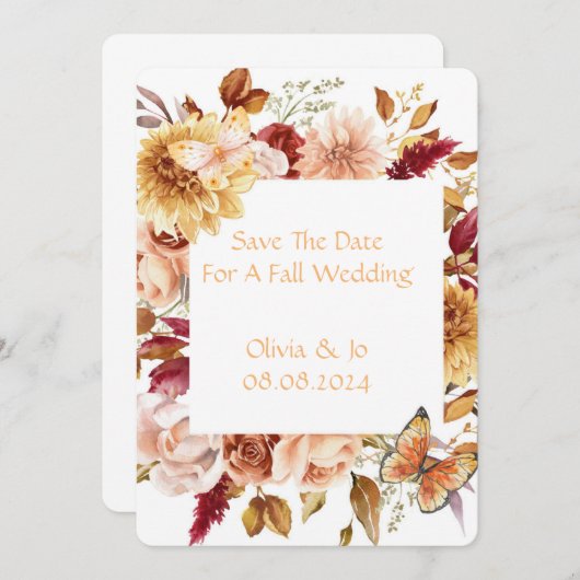 HERFST BRUILOFT ROMANTIEK BEWAAR DE DATUM SAVE THE DATE (Voorkant / Achterkant)