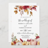 Herfst Bruiloft rustieke bloemen en pompoenen Kaart (Voorkant / Achterkant)