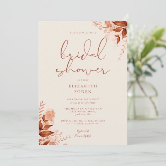 Herfst Bruiloft Rustieke Bloemige Bruiloftsborrel Kaart (Staand voorkant)