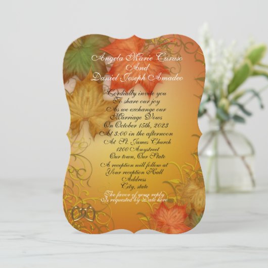 Herfst bruiloft Uitnodiging Herfst bladeren (Staand voorkant)