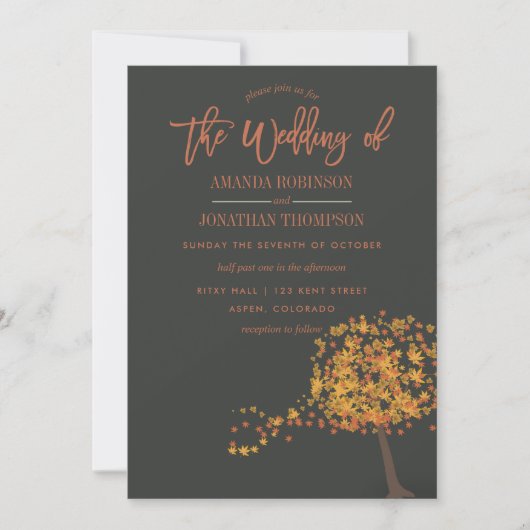 Herfst bruiloft uitnodiging met de hand geschreven (Voorkant)