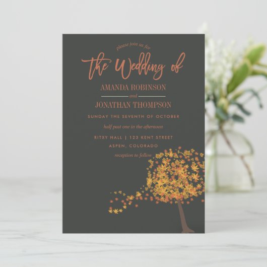 Herfst bruiloft uitnodiging met de hand geschreven (Staand voorkant)