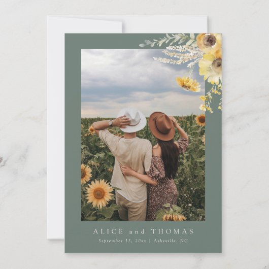 Herfst bruiloft uitnodiging, Zonnebloem bruiloft u Kaart (Achterkant)