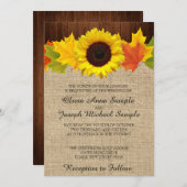 Herfst bruiloft uitnodigingen met zonnebloem en bl (Voorkant / Achterkant)