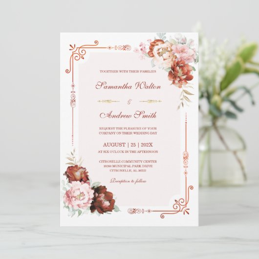 Herfst bruiloft verbrande Sinaasappel Sjabloon Kaart (Staand voorkant)