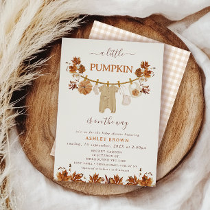 Herfst Bruin Beige Foliage Clothesline Baby shower Kaart
