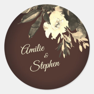Herfst Bruin Gedroogde Botanische Huwelijk Ronde Sticker