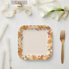  Herfst Bruin Rood en Oranje Bloemenrand Papieren Bordje