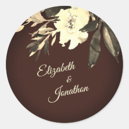 Herfst Bruin Waterverf Bloemen bruiloft Ronde Sticker
