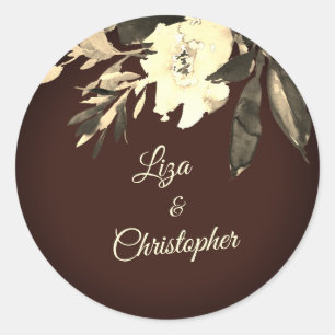 Herfst Bruine Waterverf Gedroogde Herfst Bloemen b Ronde Sticker