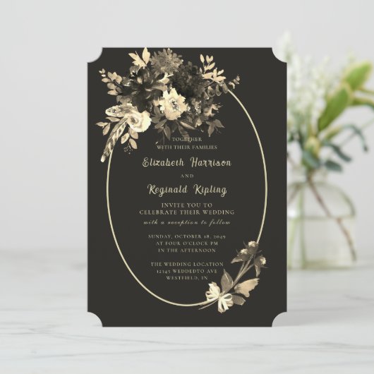 herfst bruine Waterverf verouderd bloemenbruiloft Kaart (Staand voorkant)