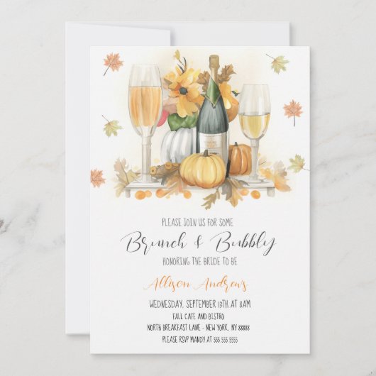 Herfst Brunch Uitnodiging, Brunch en Bubble Kaart (Voorkant)