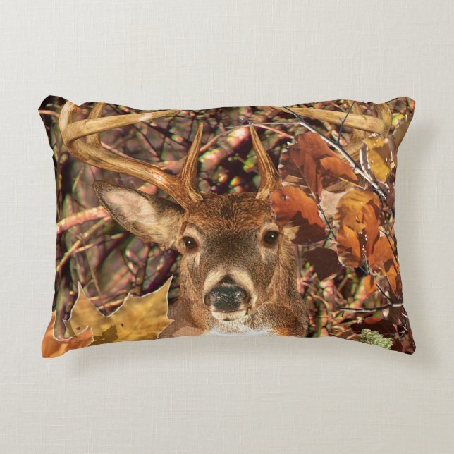 Herfst Buck in Camo White Tail Deer Decoratief Kussen (Voorkant)