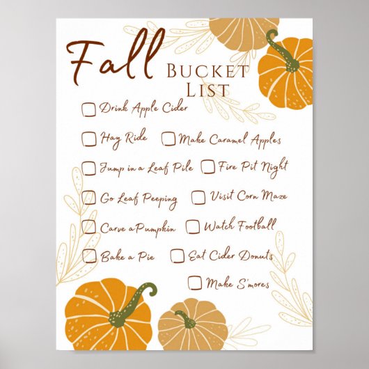 Herfst Bucket List Activiteit Checklist Poster (Voorkant)