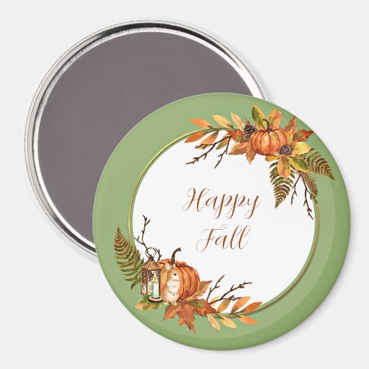 Herfst bunny en pompoenen met aanpasbare tekst magneet (Voorkant / Achterkant)