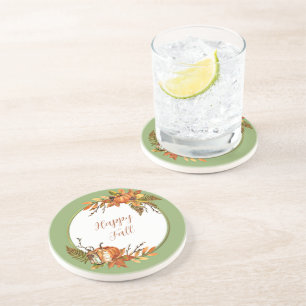 Herfst bunny en pompoenen met aanpasbare tekst zandsteen onderzetter