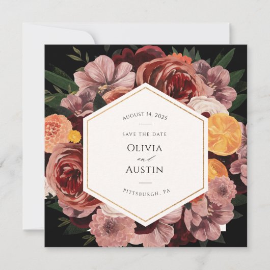 Herfst Burgundy Bloemige 'Save the Date' Kaart (Voorkant)