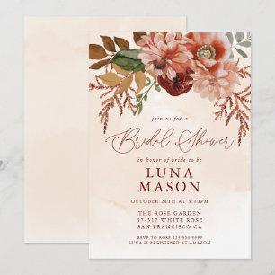 Herfst Burgundy en Terracotta Floral Bridal Kaart