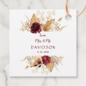 Herfst Burgundy Floral Pampas Grass Palm Wedding Bedankjes Labels (Achterkant)