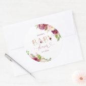 Herfst burgundy goud bloem baby shower ronde sticker (Envelop)