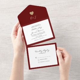 Herfst Burgundy Heart in One Wedding Invitation All In One Uitnodiging