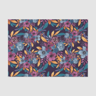 Herfst Burgundy Navy Mustard Waterverf Flowers Art Tissuepapier